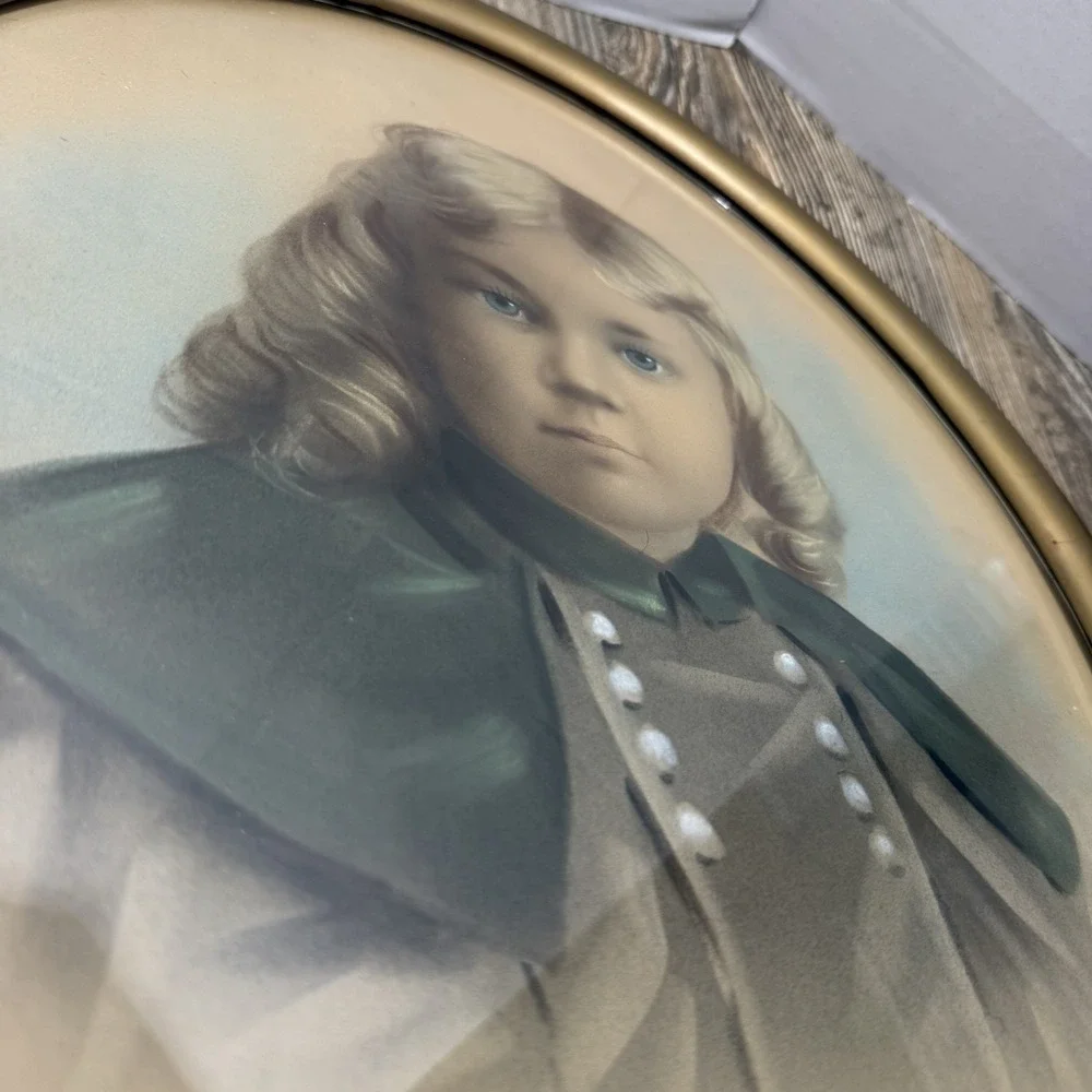 VTG Oval Pastel Portrait Of Little Girl‎ Gold Frame 18x15